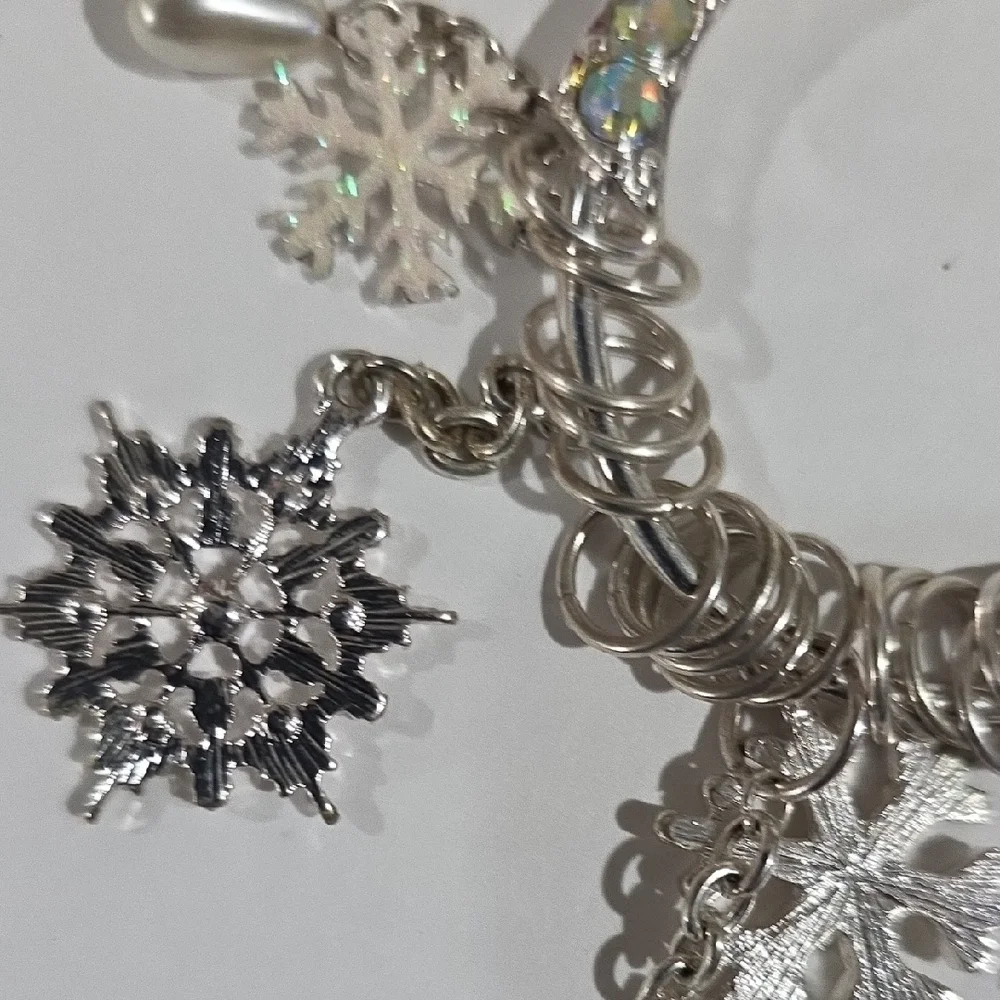 Silver Pendant Necklace – Iridescent Halo Circle - Snowflake, Pearl & Gift Charm